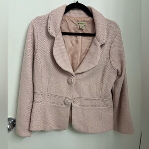 Anthropologie Elevenses pink tweed cropped blazer with back bow